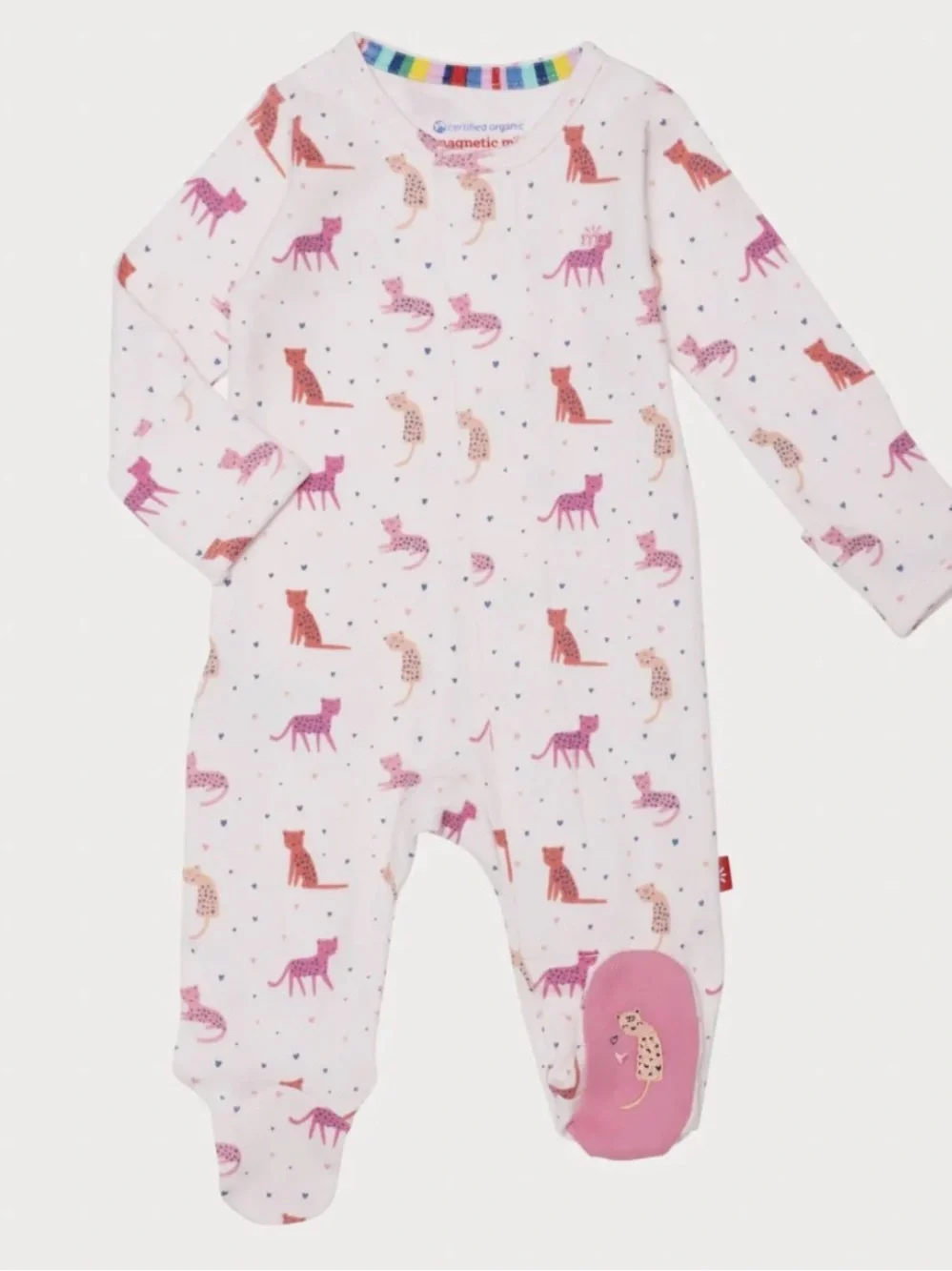 MAGENTIC ME Cheetah Bonita Org Cotton Magnetic Footie- Newborn